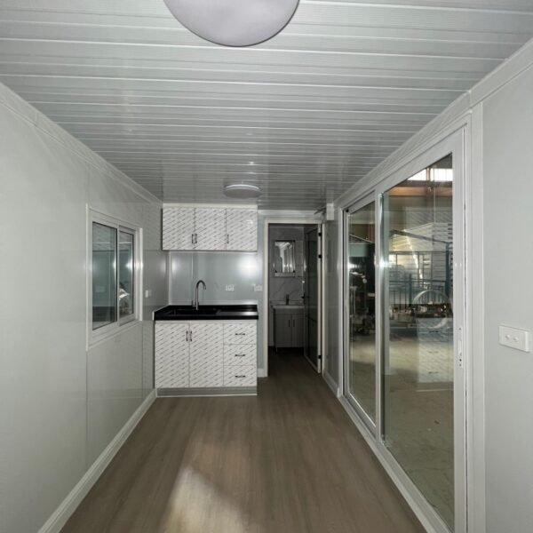20ft Modern Welded Container Home with Kitchen and Bathroom – Grey Wall Panel & White Frame - Image 5