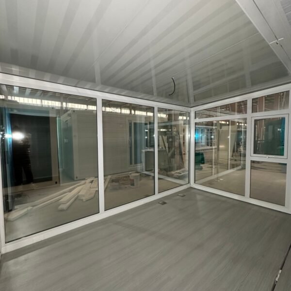 40ft Two-Story Expandable House with White Frame Glass Curtain Wall Pavilion and Staircase - Image 12