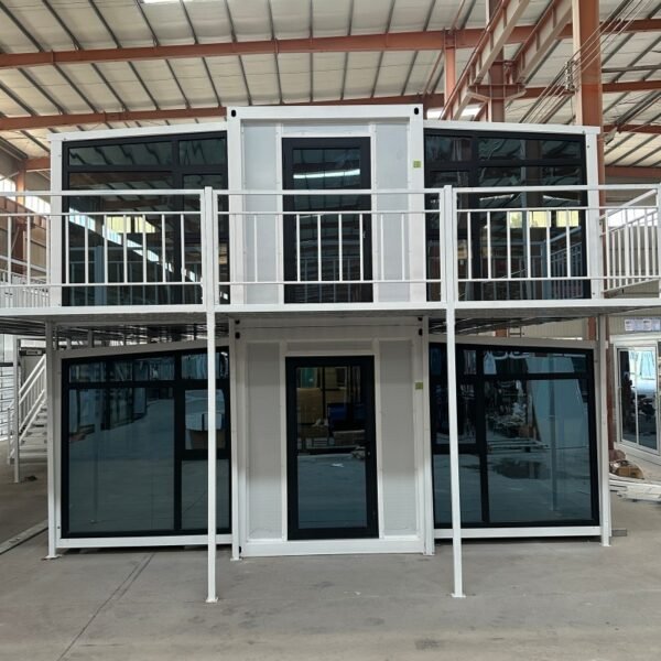 40ft Two-Story Expandable House with White Frame Glass Curtain Wall Pavilion and Staircase - Image 2