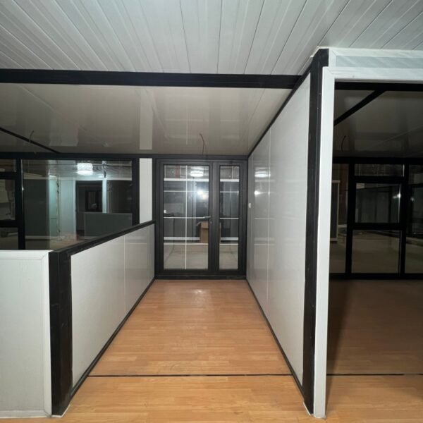 40ft Expandable House with Black Frame Gray Walls Glass Curtain Wall Four Bedrooms Two Bathrooms - Image 4