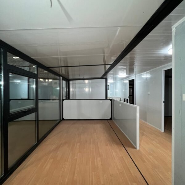 40ft Expandable House with Black Frame Gray Walls Glass Curtain Wall Four Bedrooms Two Bathrooms - Image 5