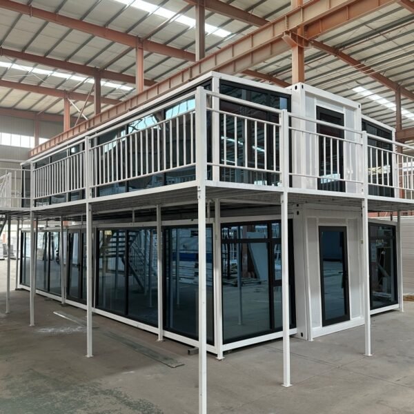 40ft Two-Story Expandable House with White Frame Glass Curtain Wall Pavilion and Staircase - Image 3