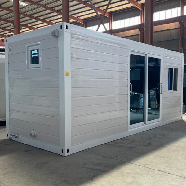 20ft White Prefab Container Studio with Glass Sliding Door and Full Bathroom