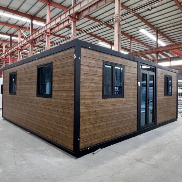 20ft Expandable Container House Wenge Wood Panels Black Frame 2 Bedrooms Flat Roof Design - Image 3