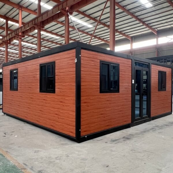 20ft Pine Knot Wall Panel Black Frame 2-Bedroom Flat Roof Expandable House