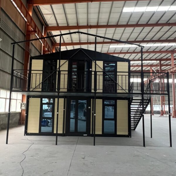 20ft Two-Story Flat Roof Expandable House with Floor-to-Ceiling Windows, External Stairs, and Balcony