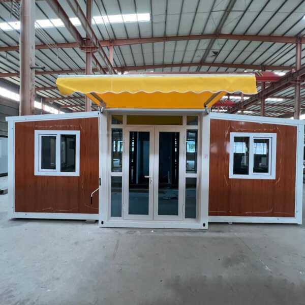 20ft Expandable House with White Frame Wood Grain Finish Four Bedrooms One Bathroom Dual Wings with Entry Canopy - Image 2