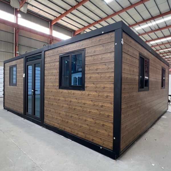 20ft Expandable Container House Wenge Wood Panels Black Frame 2 Bedrooms Flat Roof Design - Image 2