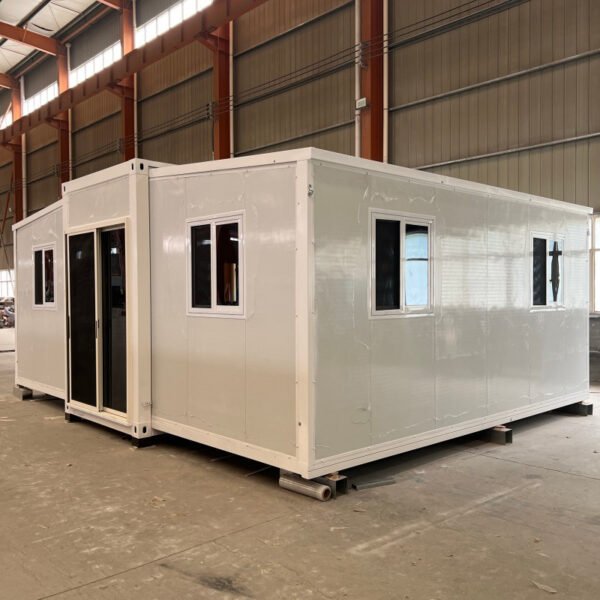 20ft Elevated Expandable House with White Wall Panels, 1 Bedroom, 1 Bathroom, and Kitchen