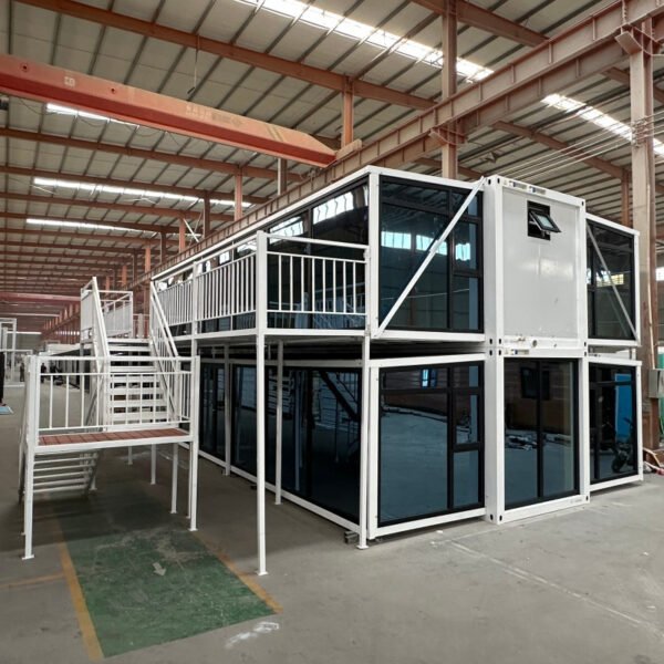 40ft Two-Story Expandable House with White Frame Glass Curtain Wall Pavilion and Staircase