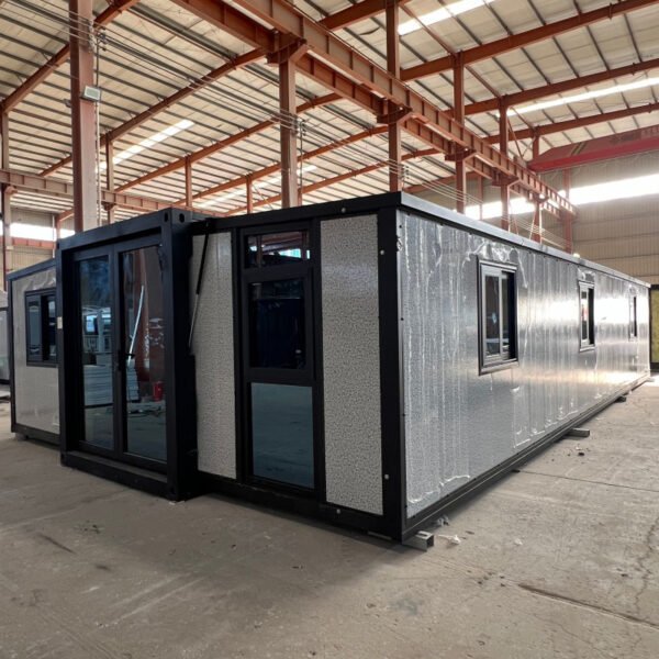 40ft Expandable House with Black Frame and Marble Pattern Wall Panels Four Bedrooms One Bathroom