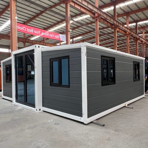 20ft Expandable House with White Frame Antique Gray Walls Two Bedrooms One Bathroom