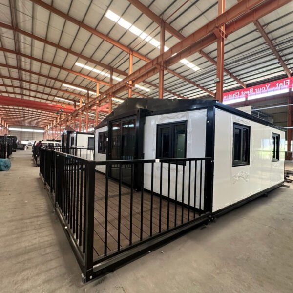 20ft Expandable House with White Walls Entry Deck Two Bedrooms One Bathroom