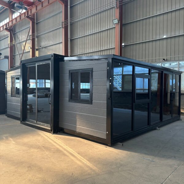20ft Expandable Container House with 2 Bedrooms & Side Glass Curtain Wall