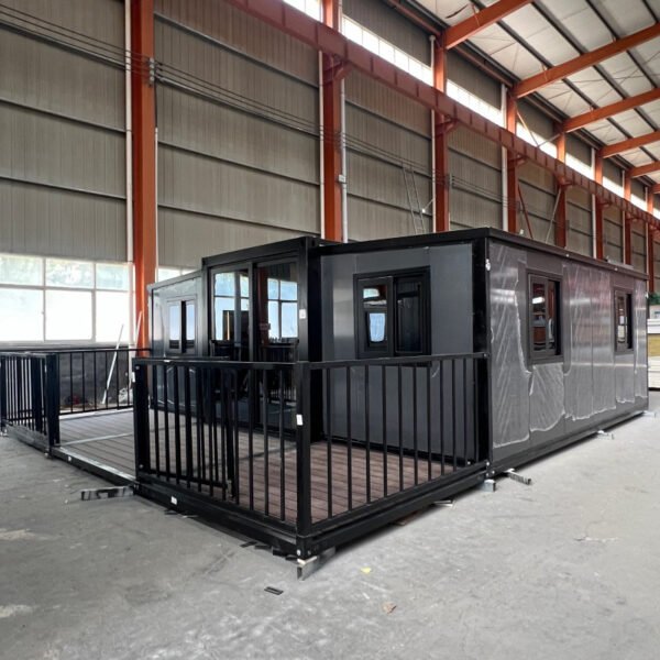 20ft Expandable House with Black Frame and Entry Deck Two Bedrooms One Bathroom