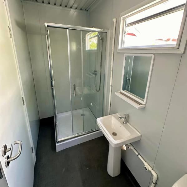 Temporary worker housing bathroom interior
