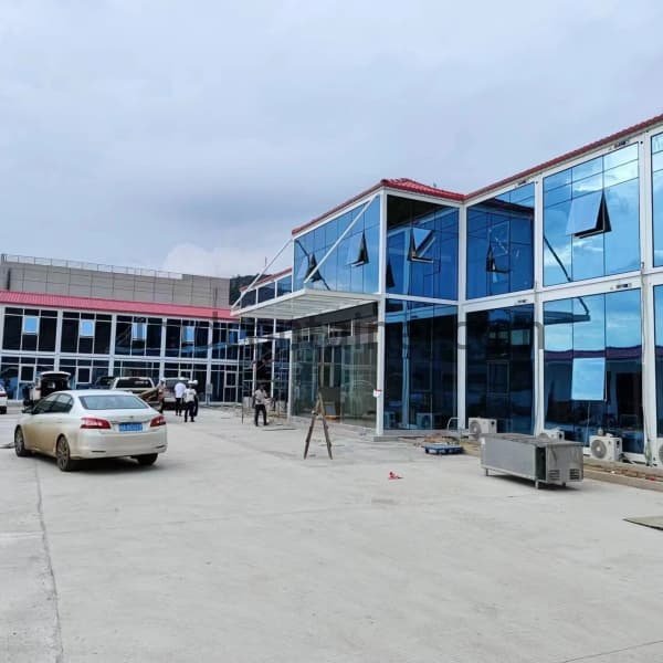 Two-story modular office building at a project site